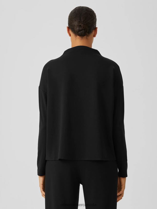 EILEEN FISHER Stretch Jersey Knit Funnel Neck Top Boxy Fit Basic Length Women BLACK Clothing 024FN275