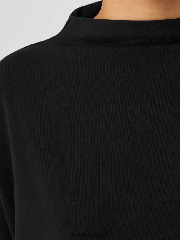 EILEEN FISHER Stretch Jersey Knit Funnel Neck Top Boxy Fit Basic Length Women BLACK Clothing 024FN275
