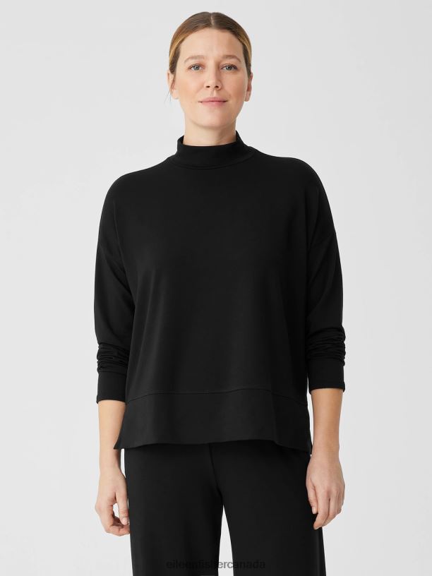 EILEEN FISHER Stretch Jersey Knit Mock Neck Top Boxy Fit Basic Length Women BLACK Clothing 024FN272