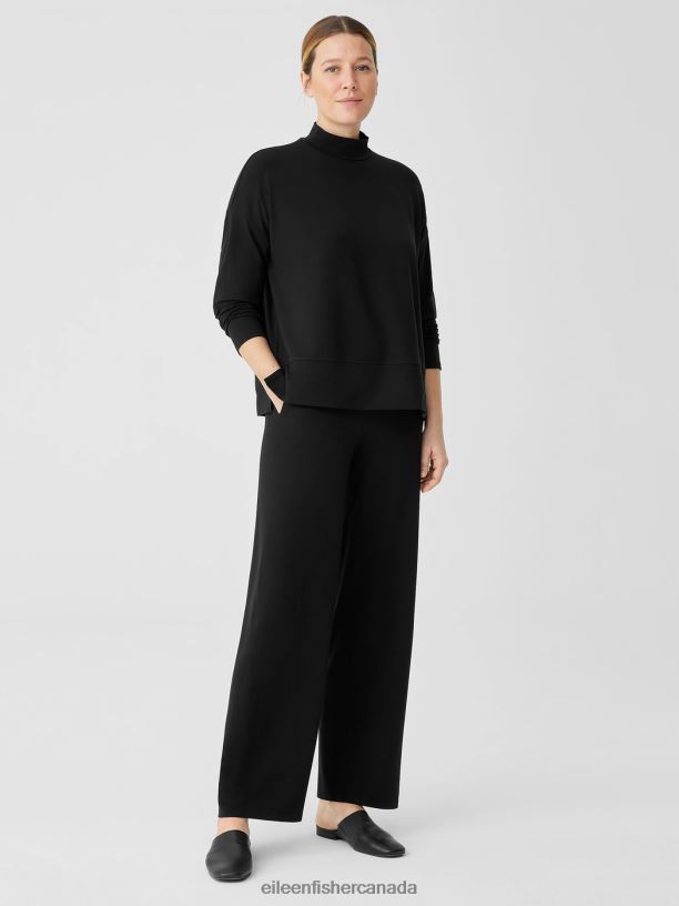 EILEEN FISHER Stretch Jersey Knit Mock Neck Top Boxy Fit Basic Length Women BLACK Clothing 024FN272