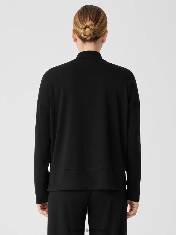 EILEEN FISHER Stretch Jersey Knit Mock Neck Top Boxy Fit Basic Length Women BLACK Clothing 024FN272