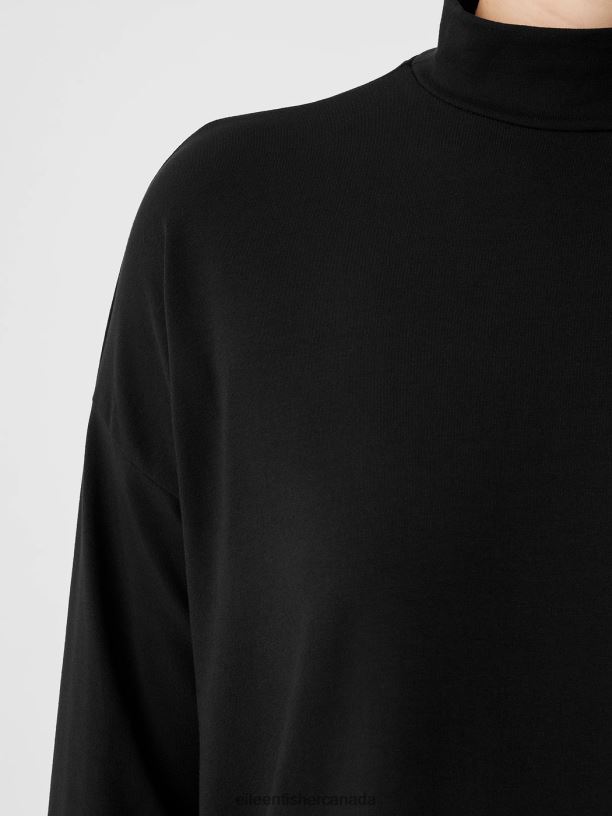 EILEEN FISHER Stretch Jersey Knit Mock Neck Top Boxy Fit Basic Length Women BLACK Clothing 024FN272