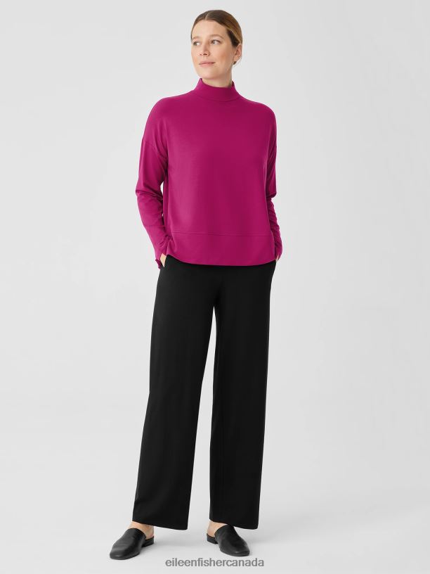 EILEEN FISHER Stretch Jersey Knit Mock Neck Top Boxy Fit Basic Length Women MAGENTA Clothing 024FN274