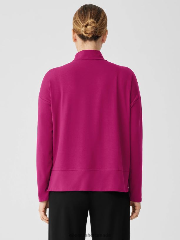 EILEEN FISHER Stretch Jersey Knit Mock Neck Top Boxy Fit Basic Length Women MAGENTA Clothing 024FN274