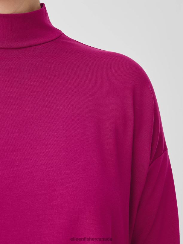 EILEEN FISHER Stretch Jersey Knit Mock Neck Top Boxy Fit Basic Length Women MAGENTA Clothing 024FN274