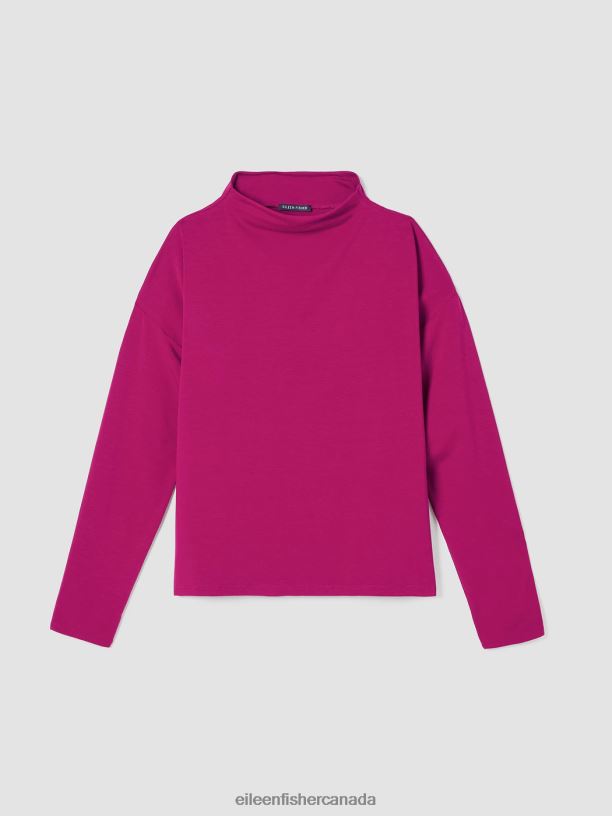 EILEEN FISHER Stretch Jersey Knit Mock Neck Top Boxy Fit Basic Length Women MAGENTA Clothing 024FN274