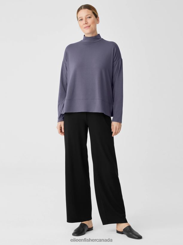 EILEEN FISHER Stretch Jersey Knit Mock Neck Top Boxy Fit Basic Length Women TWILIGHT Clothing 024FN273