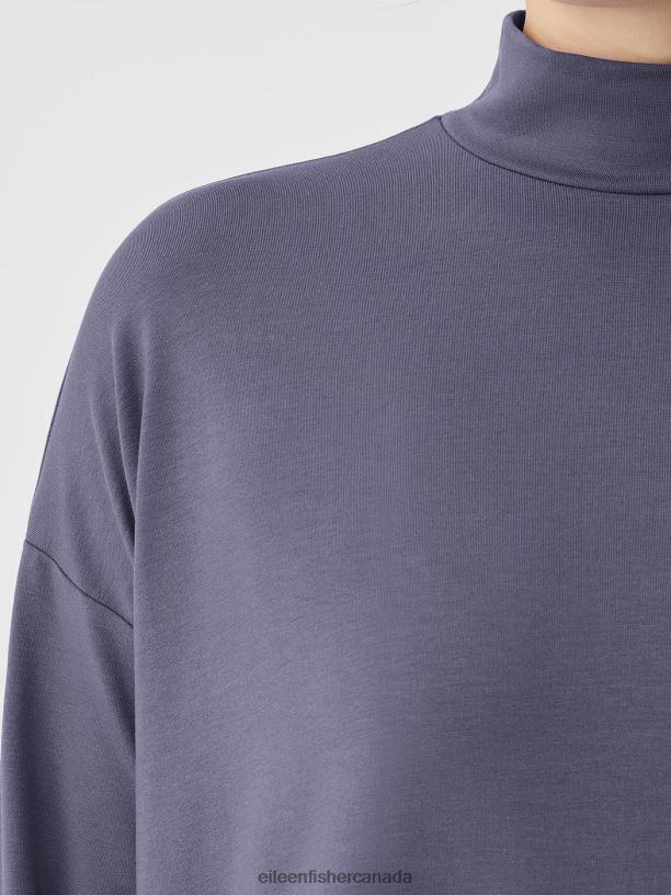 EILEEN FISHER Stretch Jersey Knit Mock Neck Top Boxy Fit Basic Length Women TWILIGHT Clothing 024FN273