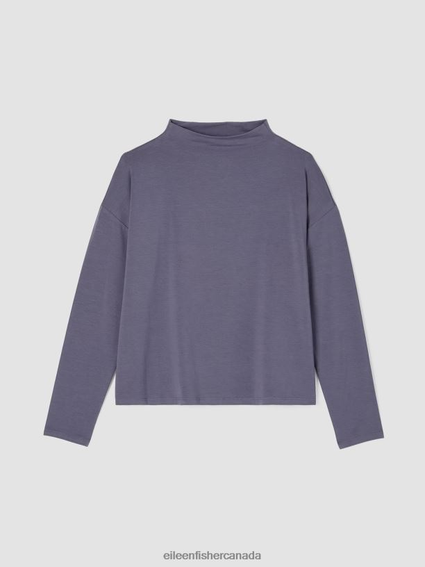 EILEEN FISHER Stretch Jersey Knit Mock Neck Top Boxy Fit Basic Length Women TWILIGHT Clothing 024FN273