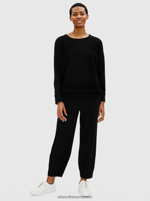 EILEEN FISHER Traceable Cotton Jersey Crew Neck Box-Top Boxy Fit Basic Length Women BLACK Clothing 024FN368