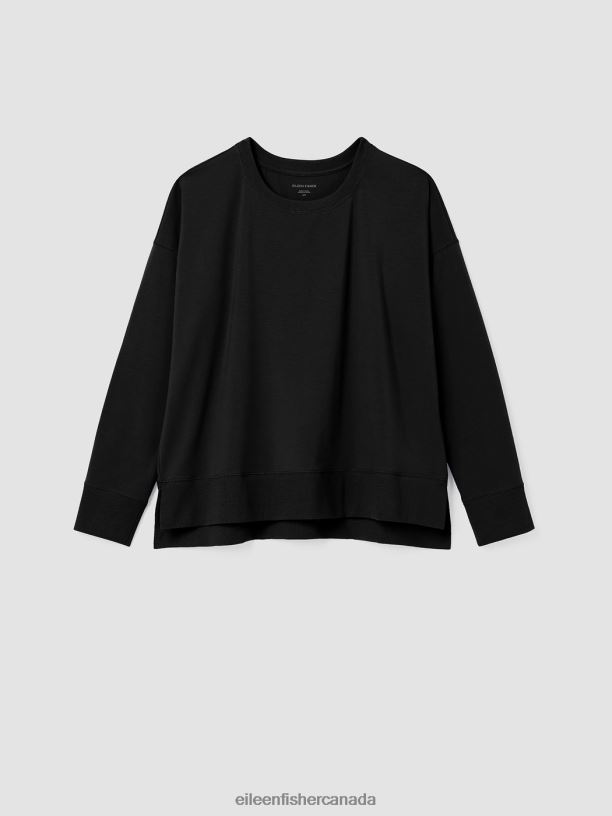 EILEEN FISHER Traceable Cotton Jersey Crew Neck Box-Top Boxy Fit Basic Length Women BLACK Clothing 024FN368