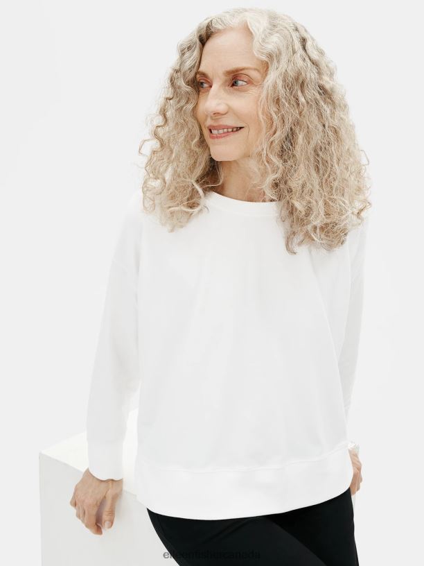 EILEEN FISHER Traceable Cotton Jersey Crew Neck Box-Top Boxy Fit Basic Length Women WHITE Clothing 024FN369
