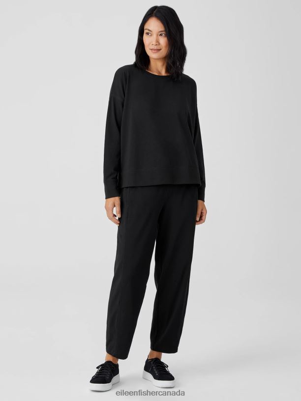 EILEEN FISHER Traceable Cotton Jersey Crew Neck Top Boxy Fit Basic Length Women BLACK Clothing 024FN348