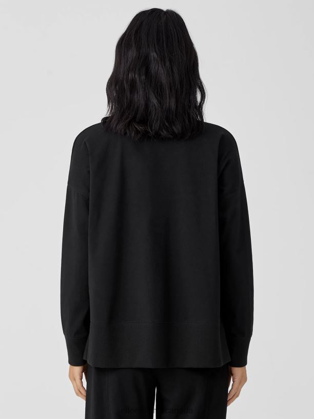 EILEEN FISHER Traceable Cotton Jersey Crew Neck Top Boxy Fit Basic Length Women BLACK Clothing 024FN348