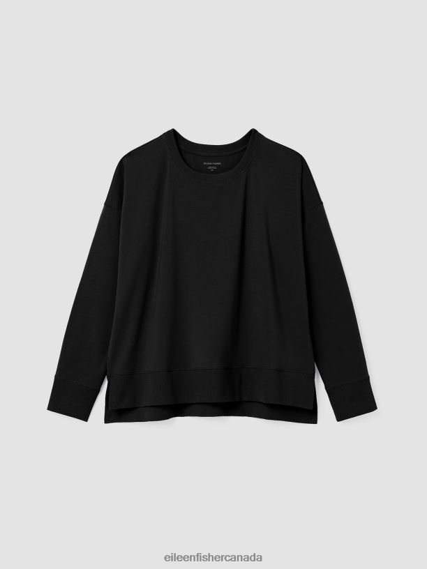 EILEEN FISHER Traceable Cotton Jersey Crew Neck Top Boxy Fit Basic Length Women BLACK Clothing 024FN348