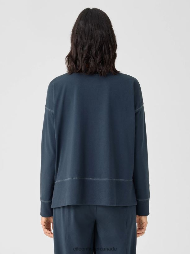 EILEEN FISHER Traceable Cotton Jersey Crew Neck Top Boxy Fit Basic Length Women DEEP ADRIATIC Clothing 024FN351