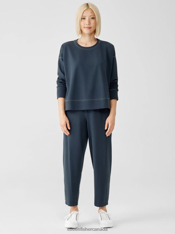 EILEEN FISHER Traceable Cotton Jersey Crew Neck Top Boxy Fit Basic Length Women DEEP ADRIATIC Clothing 024FN351