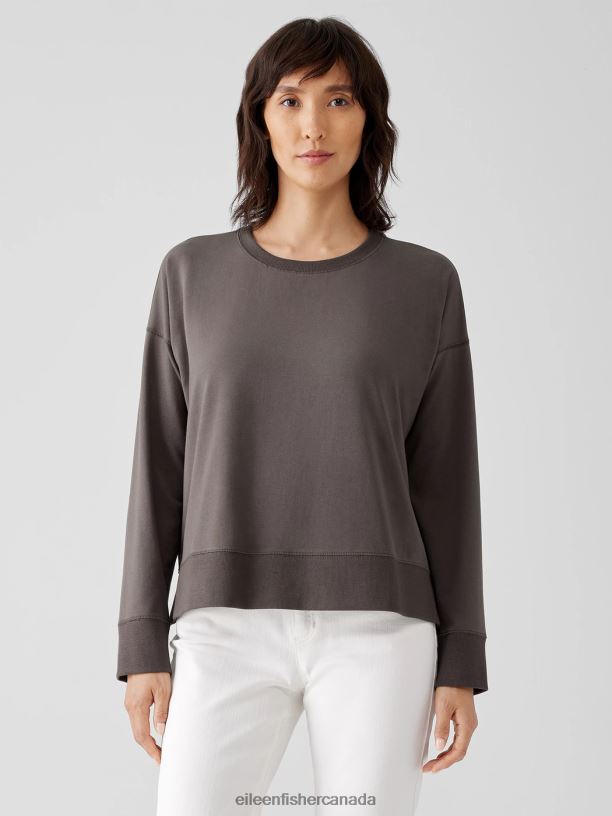 EILEEN FISHER Traceable Cotton Jersey Crew Neck Top Boxy Fit Basic Length Women RYE Clothing 024FN350