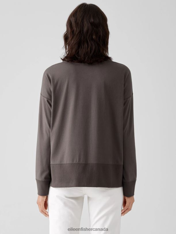 EILEEN FISHER Traceable Cotton Jersey Crew Neck Top Boxy Fit Basic Length Women RYE Clothing 024FN350