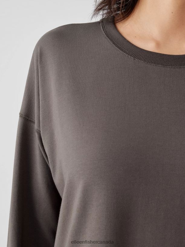 EILEEN FISHER Traceable Cotton Jersey Crew Neck Top Boxy Fit Basic Length Women RYE Clothing 024FN350