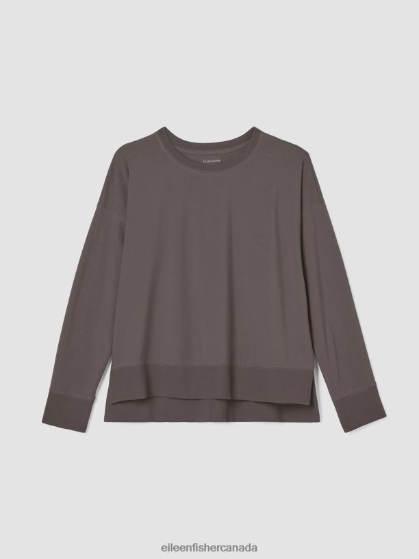 EILEEN FISHER Traceable Cotton Jersey Crew Neck Top Boxy Fit Basic Length Women RYE Clothing 024FN350