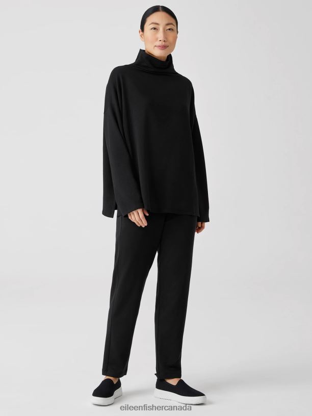 EILEEN FISHER Cozy Brushed Terry Funnel Hug Neck Box-Top Boxy Fit Basic Length Women BLACK Clothing 024FN361