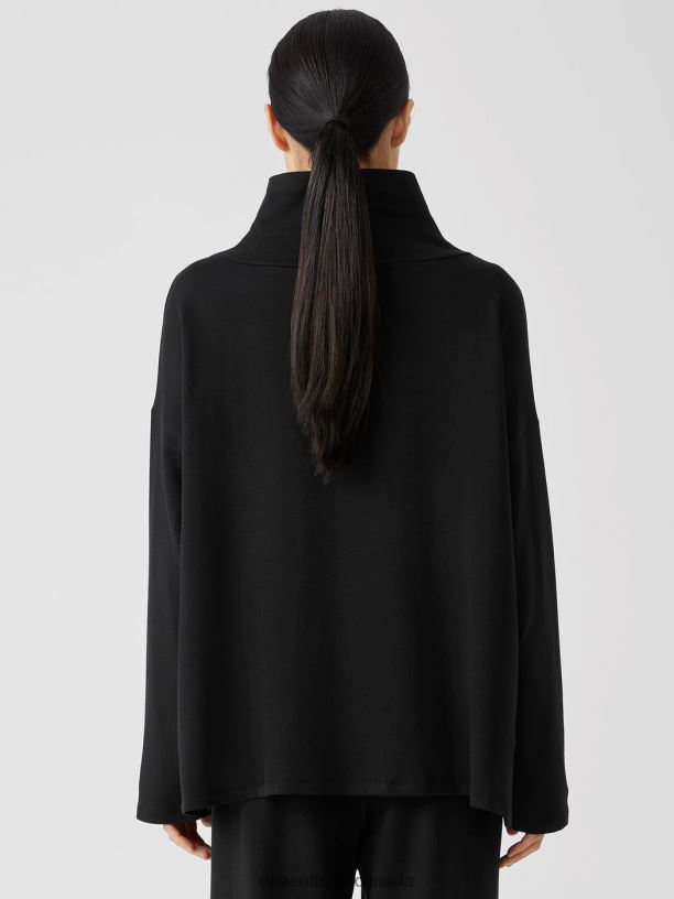 EILEEN FISHER Cozy Brushed Terry Funnel Hug Neck Box-Top Boxy Fit Basic Length Women BLACK Clothing 024FN361