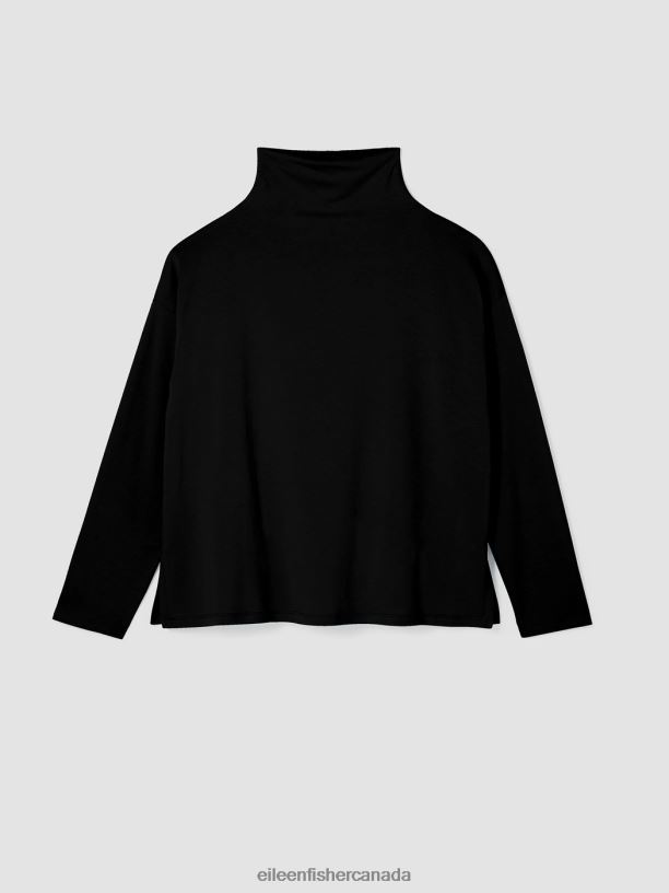 EILEEN FISHER Cozy Brushed Terry Funnel Hug Neck Box-Top Boxy Fit Basic Length Women BLACK Clothing 024FN361