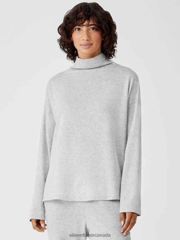 EILEEN FISHER Cozy Brushed Terry Funnel Hug Neck Box-Top Boxy Fit Basic Length Women DARK PEARL Clothing 024FN362