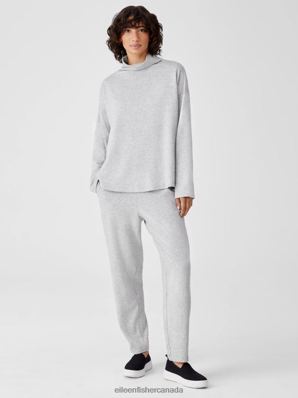 EILEEN FISHER Cozy Brushed Terry Funnel Hug Neck Box-Top Boxy Fit Basic Length Women DARK PEARL Clothing 024FN362