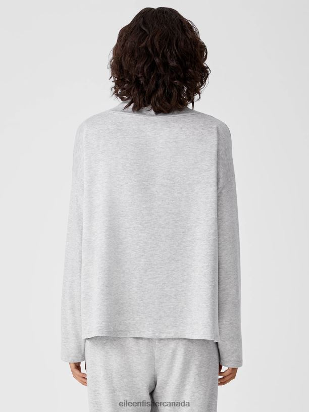 EILEEN FISHER Cozy Brushed Terry Funnel Hug Neck Box-Top Boxy Fit Basic Length Women DARK PEARL Clothing 024FN362