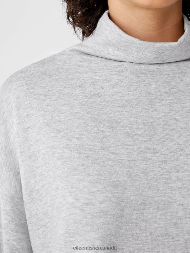 EILEEN FISHER Cozy Brushed Terry Funnel Hug Neck Box-Top Boxy Fit Basic Length Women DARK PEARL Clothing 024FN362