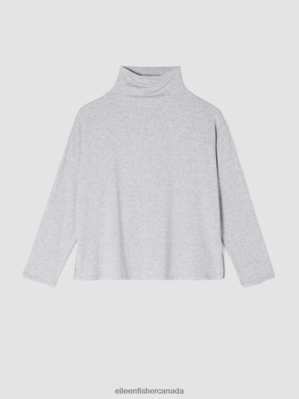 EILEEN FISHER Cozy Brushed Terry Funnel Hug Neck Box-Top Boxy Fit Basic Length Women DARK PEARL Clothing 024FN362