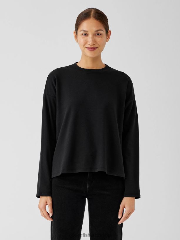 EILEEN FISHER Cozy Brushed Terry Hug Box-Top Boxy Fit Short Length Women BLACK Clothing 024FN252