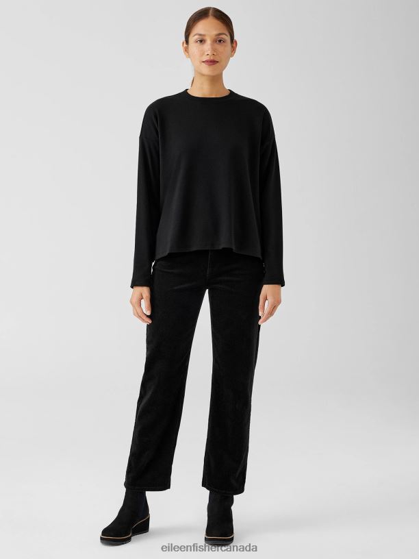 EILEEN FISHER Cozy Brushed Terry Hug Box-Top Boxy Fit Short Length Women BLACK Clothing 024FN252