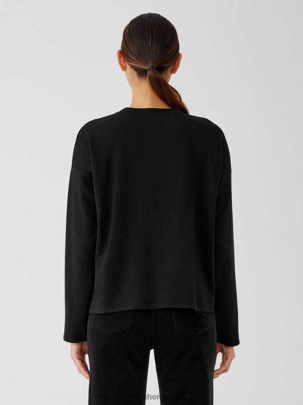 EILEEN FISHER Cozy Brushed Terry Hug Box-Top Boxy Fit Short Length Women BLACK Clothing 024FN252