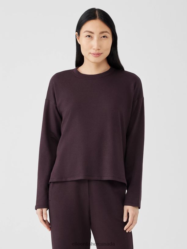 EILEEN FISHER Cozy Brushed Terry Hug Box-Top Boxy Fit Short Length Women CASSIS Clothing 024FN253