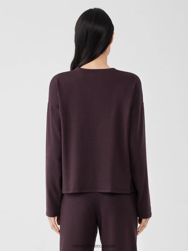 EILEEN FISHER Cozy Brushed Terry Hug Box-Top Boxy Fit Short Length Women CASSIS Clothing 024FN253