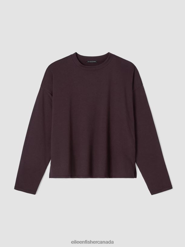 EILEEN FISHER Cozy Brushed Terry Hug Box-Top Boxy Fit Short Length Women CASSIS Clothing 024FN253