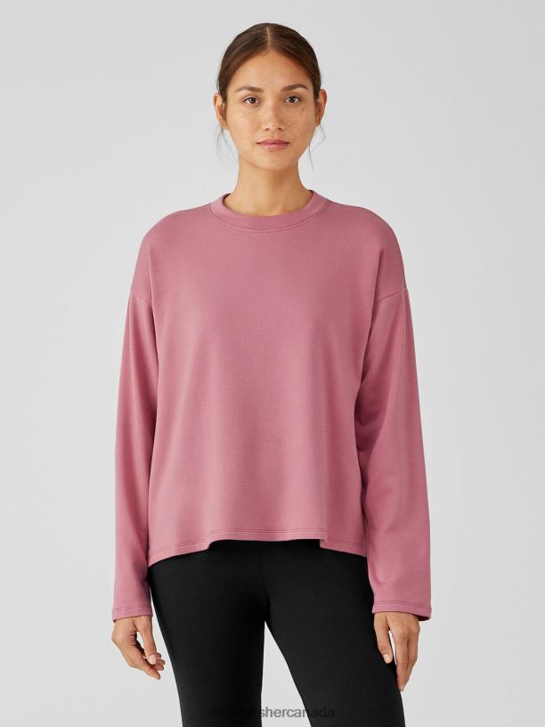 EILEEN FISHER Cozy Brushed Terry Hug Box-Top Boxy Fit Short Length Women TEA ROSE Clothing 024FN255
