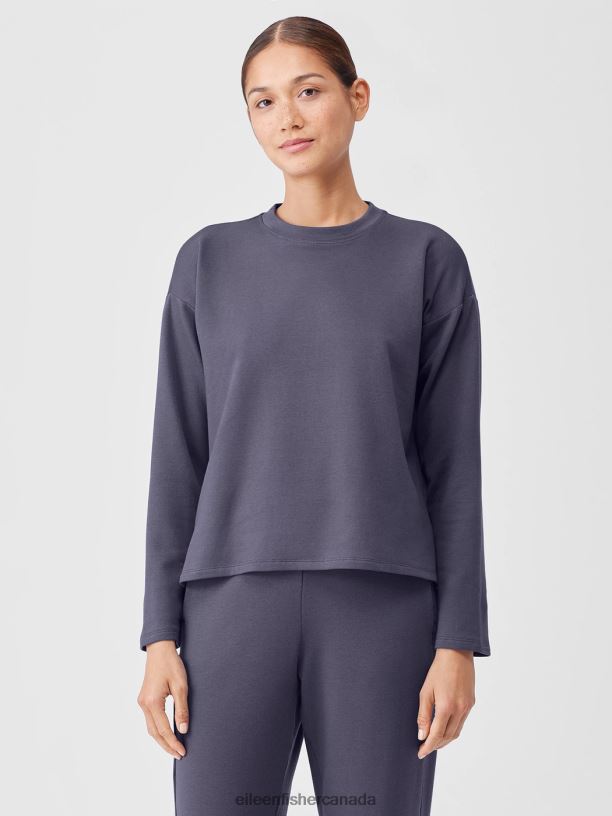 EILEEN FISHER Cozy Brushed Terry Hug Box-Top Boxy Fit Short Length Women TWILIGHT Clothing 024FN254