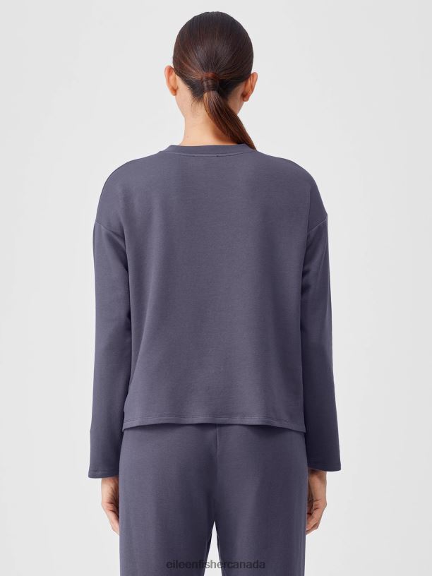 EILEEN FISHER Cozy Brushed Terry Hug Box-Top Boxy Fit Short Length Women TWILIGHT Clothing 024FN254