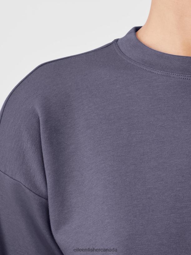 EILEEN FISHER Cozy Brushed Terry Hug Box-Top Boxy Fit Short Length Women TWILIGHT Clothing 024FN254