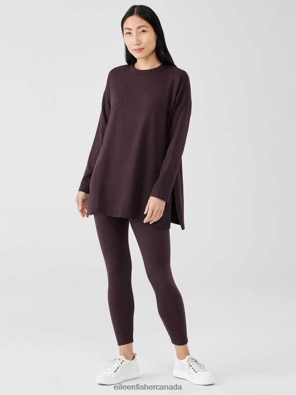 EILEEN FISHER Cozy Brushed Terry Hug Crew Neck Long Top Boxy Fit Thigh Length Women CASSIS Clothing 024FN259
