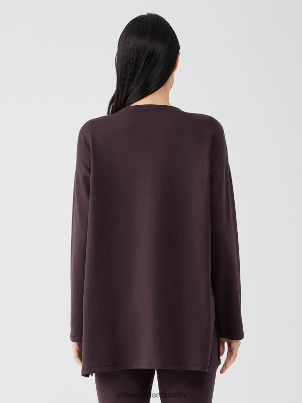 EILEEN FISHER Cozy Brushed Terry Hug Crew Neck Long Top Boxy Fit Thigh Length Women CASSIS Clothing 024FN259