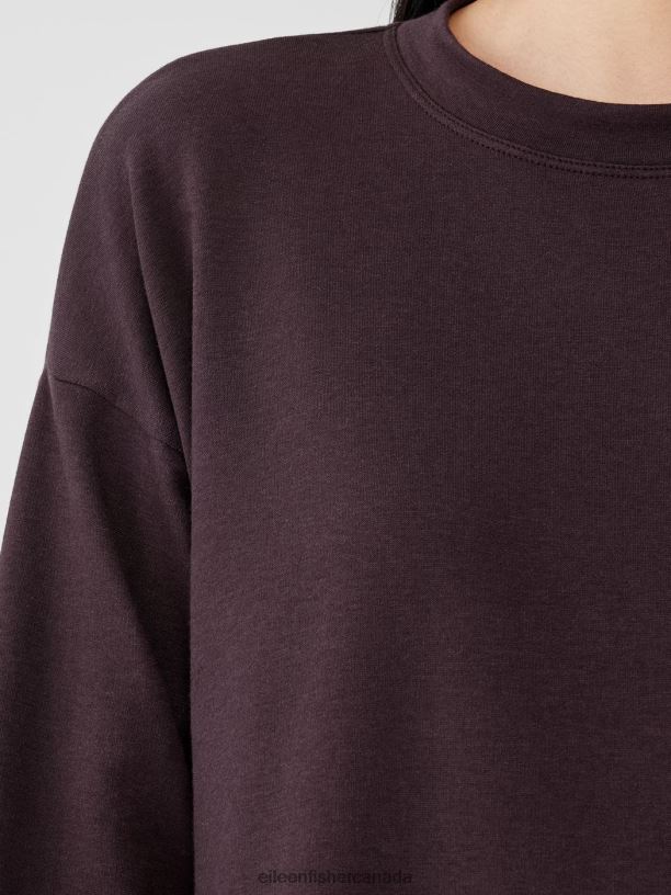 EILEEN FISHER Cozy Brushed Terry Hug Crew Neck Long Top Boxy Fit Thigh Length Women CASSIS Clothing 024FN259