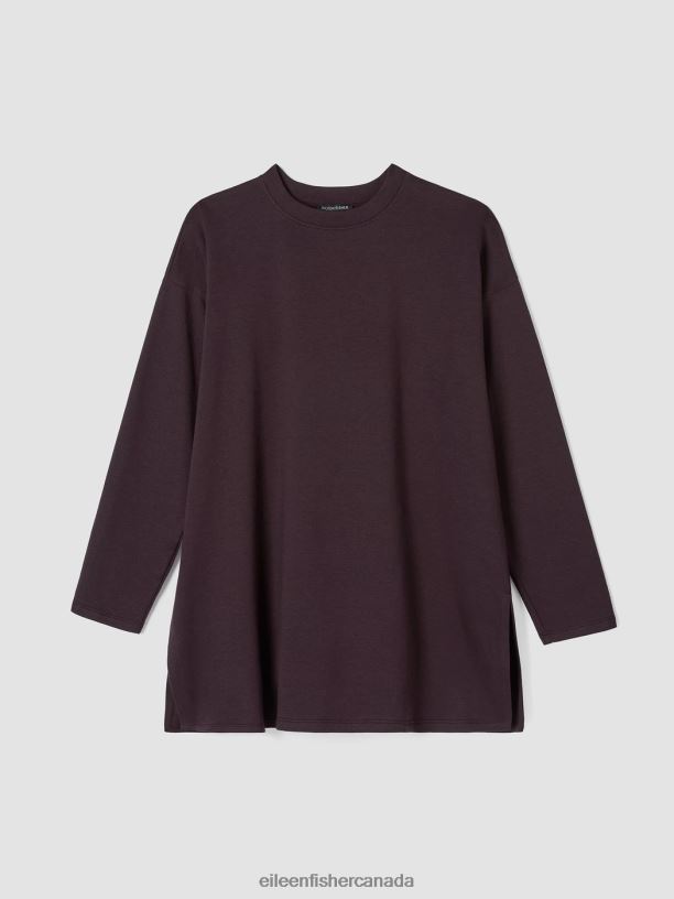 EILEEN FISHER Cozy Brushed Terry Hug Crew Neck Long Top Boxy Fit Thigh Length Women CASSIS Clothing 024FN259