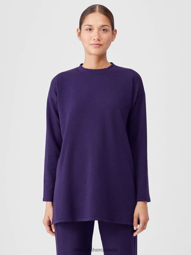 EILEEN FISHER Cozy Brushed Terry Hug Crew Neck Long Top Boxy Fit Thigh Length Women VENUS Clothing 024FN258