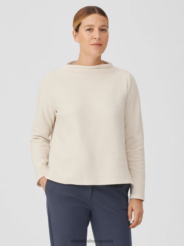 EILEEN FISHER Organic Cotton Crinkled Knit Funnel Neck Top Easy Fit Basic Length Women BLACK Clothing 024FN246