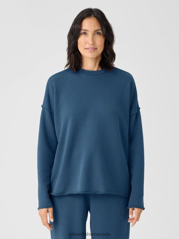 EILEEN FISHER Organic Cotton French Terry Box-Top Boxy Fit Basic Length Women ADRIATIC Clothing 024FN354